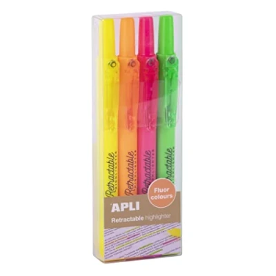 Afbeelding van APLI 18932 markeerstift, intrekbaar, met wigpunt, fluorescerend, 4 stuks