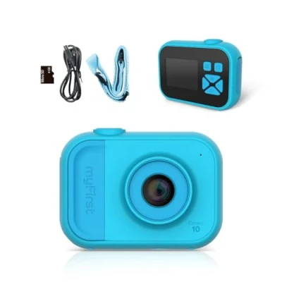 Afbeelding van myFirst camera 10 digitale voor jongens en meisjes van 4 tot 9 jaar, 5 MP video foto 32 GB, met statiefschroefadapter, geschikt verjaardagscadeau, blauw