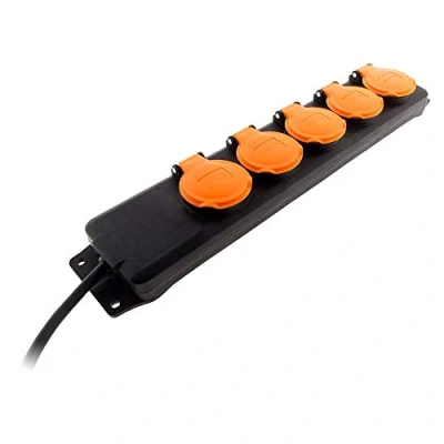 Afbeelding van HO5RRF 3G1 Waterdichte stekkerdoos IP44, 5 stopcontacten, 16 A, 2 P+T, met kleppen, 1,5 m