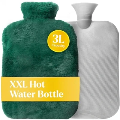 Afbeelding van Qomfor XXL Kruik met Extra Zachte Hoes 3L Inhoud Warmwaterkruik voor Pijnverlichting en Ontspanning Groen