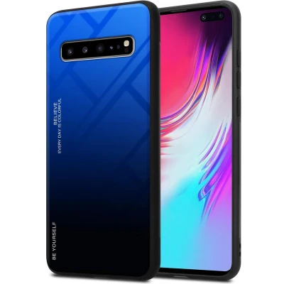 Afbeelding van Cadorabo Hoesje geschikt voor Samsung Galaxy S10 5G in BLAUW ZWART Tweekleurige beschermhoes van TPU silicone Case Cover en achterzijde gehard glas