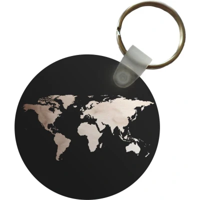 Afbeelding van Sleutelhanger Wereldkaart Waterverf Zwart Plastic Rond Uitdeelcadeautjes