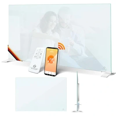 Afbeelding van KESSER® Infraroodverwarming, 500 W, glazen convector, 2 in 1 en wandmontage, elektrische verwarming met detectie, open raam + afstandsbediening app bediening, wit