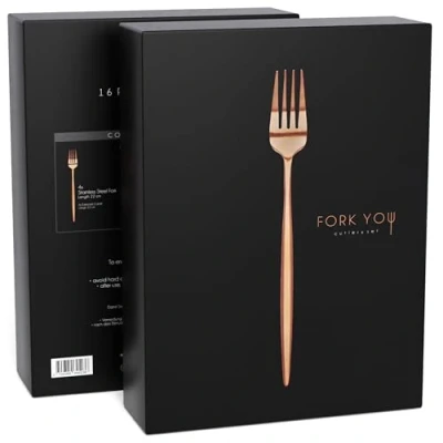 Afbeelding van FORK YOU Bestekset, koper, mat (16 delig), roestvrij staal, tafelbestek voor 4 personen, vaatwasmachinebestendig, cadeau