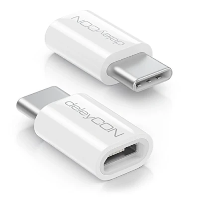 Afbeelding van deleyCON 2 Stuks USB C Adapters Micro Aansluiting naar Stekker voor Opladen en Synchroniseren Apple Samsung Google Huawei Xiaomi Smartphone Tablet Laptop Adapter Wit