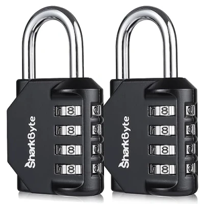 Afbeelding van SharkByte combinatiehangslot Heavy Duty combinatieslot met 4 wijzerplaten, weerbestendig buitenslot, instelbaar voor sportschool, school, kluisje, buitenschuur, opslag, kast,