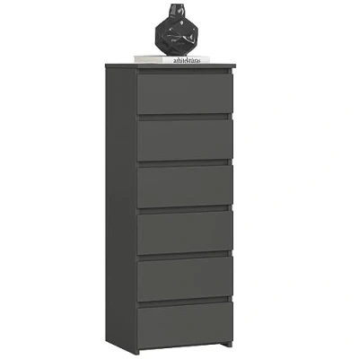 Afbeelding van AKORD Commode met 6 schuifladen, rolladen, ladekast, kledingkast, dressoir plank, robuust, universeel design, grafietgrijs