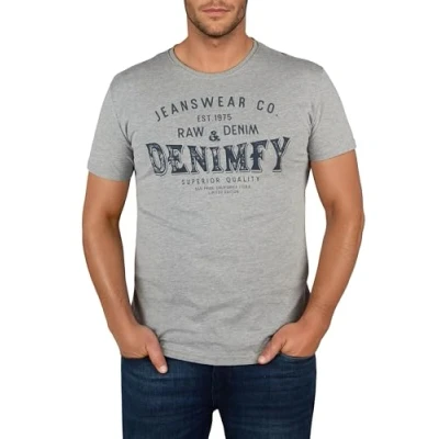 Afbeelding van DENIMFY Heren T Shirt DFNuri regular fit Grijs L Ronde Hals Volwassenen