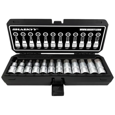 Afbeelding van HASKYY Inbus dopsleutels set 5 22 mm 1/2 inch moersleutel 12 delig zeskant bitset sleutel in praktische kunststof doos
