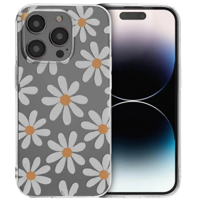 Afbeelding van Apple iPhone 14 Pro Hoesje Siliconen en TPU (zacht) iMoshion Softcase/Backcover Daisy Flower Telefoonhoesje
