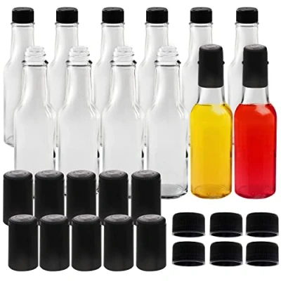 Afbeelding van Belle Vous Pakket van 12 Doorzichtige Hot Sauce Flesjes 150 ml Condiment Flessen met Doppen &amp; Krimpfolie Hoesjes Woozy voor Hete Saus, Olie, Likeur, Azijn, Salade Dressing Meer