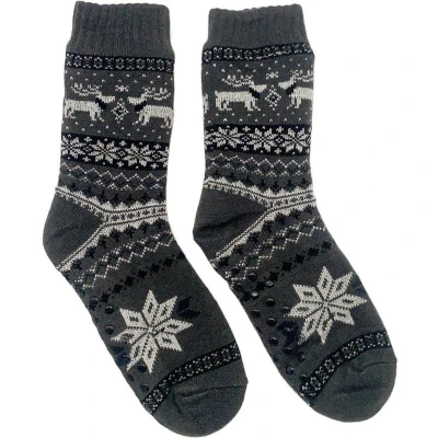 Afbeelding van Merino Wollen sokken Heren Donkergrijs met Rendier Kerstsokken maat 43 46 Huissokken Antislip Warme Winter