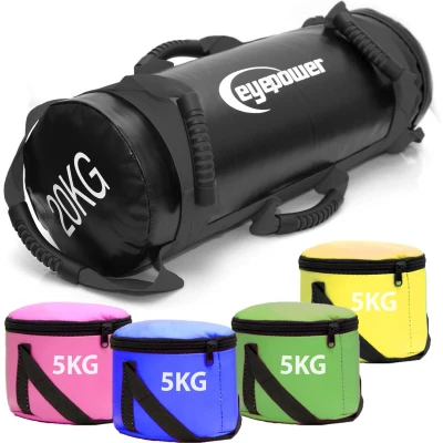 Afbeelding van 5 20 kg Power Bag 20x60cm Gewicht Zandzak Sandbag Zwart