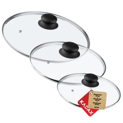 Afbeelding van KADAX Glazen dekselset, potdeksel van glas, diameter 14 30 cm, hittebestendige deksel voor pot, pannendeksel met handgreep kunststof, universeel (20 + 24 28 cm)