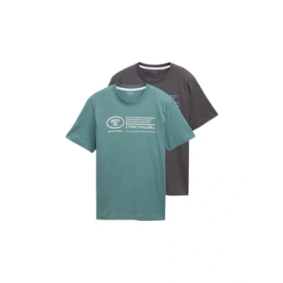 Afbeelding van TOM Tailor CREW NECK TEE 2 PACK Tshirt print, Heren, Maat: 3XL, Deep bluish green