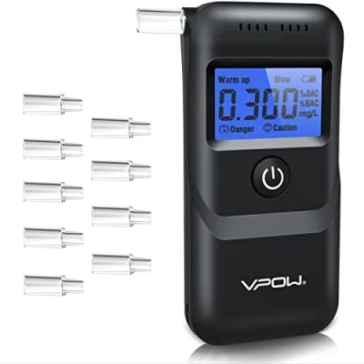 Afbeelding van VPOW Alcoholtester, professionele alcoholtester met digitaal blauw lcd display, ademalcoholtester nauwkeurigheid voor privéprofessioneel gebruik thuis, donkerzwart
