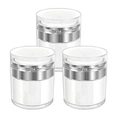 Afbeelding van Jubaopen 3 STKS Vacuümpers Pompfles Reispomp Dispenser Lege Cosmetische Potten Acryl Crème Container voor Reizen en Thuis 50g (6.1 x 6.1 7.5cm, Wit)