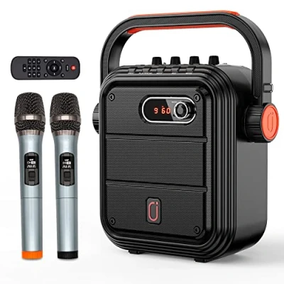 Afbeelding van JYX Karaoke machine met 2 UHF draadloze microfoons voor volwassenen, draagbare Bluetooth luidspreker schouderriem, HD geluid PA systeemondersteuning TWS, radio, AUX ingang, REC, bas en hoge tonen feesten/vergaderingen