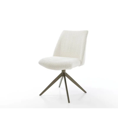 Afbeelding van Eetkamerstoel Elso Flex kruisframe breed afwerking met titaniumeffect bouclé wit pocketveer kern 360 draaibaar