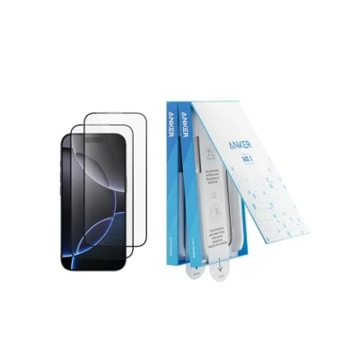 Afbeelding van Anker Displaybeschermfolie van gehard glas voor iPhone 16 Pro Max, eenvoudige en snelle installatie, 8K Ultra HD, 9H hardheid, krasbestendig, schokbestendig, 2 stuks.