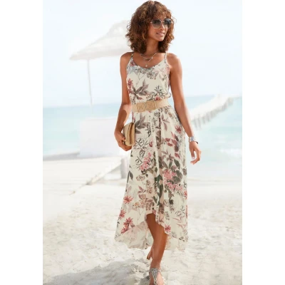 Afbeelding van Lascana Maxi jurk met bloemenprint, licht zomerjurk in vokuhila stijl, strandjurk