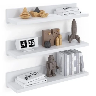 Afbeelding van ComfortCove Zwevende Wandplank 39cm, Plank, 3 Witte Planken Geschroefd, Hangende Wandplank, Set van voor Slaapkamer, Badkamer, Woonkamer, Keuken, Thuiskantoor.