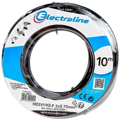 Afbeelding van Electraline Kabelrol H03VVH2 F, 2x0,75 mm², lengte 10 m, Zwart