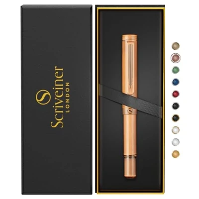 Afbeelding van Scriveiner EDC Luxus Tintenkugelschreiber, atemberaubender Taschenkugelschreiber, handgebürstetes Kupferfinish, Schreibgeschenk für Männer Frauen, deutsche Schmidt Mine, Büro Kugelschreiber Set