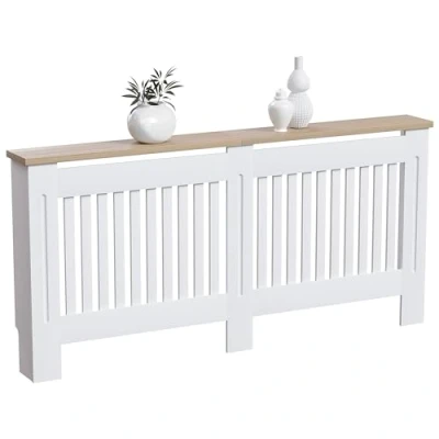 Afbeelding van Vida Designs Arlington radiatorkap, wit modern gelakte MDF kast, lattenbodem, rooster, houten bovenblad, extra groot