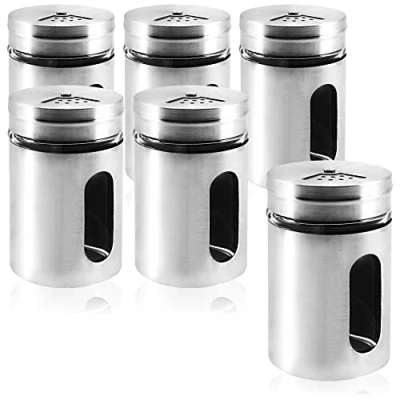 Afbeelding van COM FOUR® 6x zout , kruiden en kruidenschudbeker van roestvrij staal glas, met verschillende strooiopeningen (06 stuks zilverkleurig)