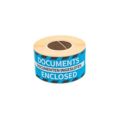Afbeelding van Waarschuwingsetiket Rillprint documents enclosed 46x125mm blauw