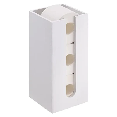 Afbeelding van Navaris Witte bamboe Toiletrol Organizer Vrijstaande Toiletpapierhouder WC papier Houder voor Badkamer 3 Toiletrollen