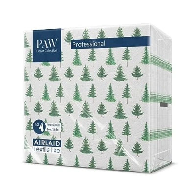 Afbeelding van PAW Airlaid Servetten (40 x 40 cm) 50 Stuks Gedrukt met Inkt op Waterbasis Creëer de Kerstsfeer Voor een Vrolijke Kerst en Winter Wonderland Kerstfeest Kleur: Conifer Forest