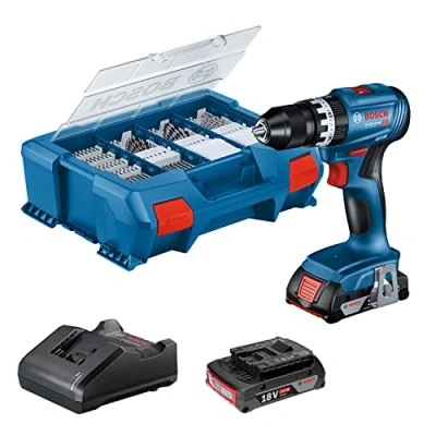 Afbeelding van Percussion Drill Bosch Professional GSB 18V 45 +2 2.0AH Batterijen + Gal 20 Charger, L Case Pick &amp; Click, 82pcs.