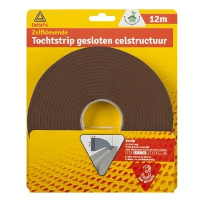 Afbeelding van Tochtstrip tochtwering bruin zelfklevend universeel 12 m x 9 mm 4 Tochtstrippen
