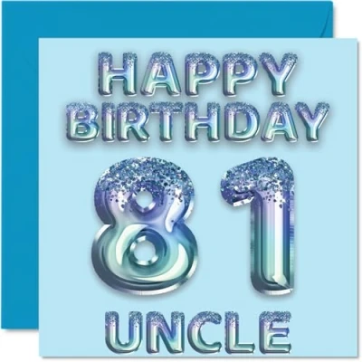 Afbeelding van 81e verjaardagskaart voor oom blauwe glitter feestballonnen gelukkige verjaardagskaarten 81 jarige uit neef nichtje, 145 mm x cadeau
