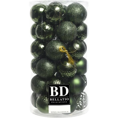Afbeelding van 37x stuks kunststof kerstballen donkergroen 6 cm inclusief kerstbalhaakjes Kerstbal