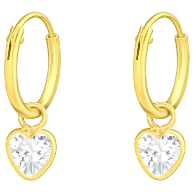 Afbeelding van JoyS Zilveren hartje bedel oorbellen oorringen zirkonia 14k goudplating