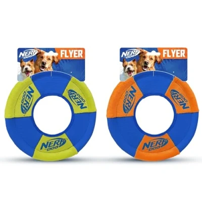 Afbeelding van Nerf Dog Hondenspeelgoed, vliegende schijf, lichtgewicht, duurzaam en waterbestendig, diameter van 20 cm, voor middelgrote grote rassen, twee stuks, groen oranje