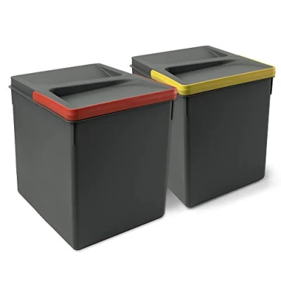 Afbeelding van Emuca Recyclingcontainer voor keukenlade Recycle met geurdicht dekse, H 266 mm (2 x 15 L), Plastic Antracietgrijs
