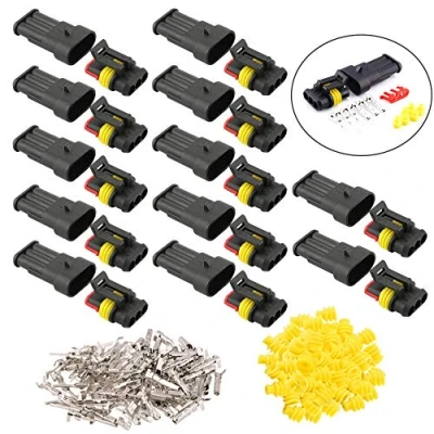 Afbeelding van QitinDasen 12 Set 3 Pin Waterdichte Auto Elektrische Connectoren, Verzegelde Connector Stekke Socket Kit, voor Vrachtwagen Boot