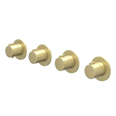 Afbeelding van IVY Pact afbouwdeel inbouwthermostaat 3 stopkranen symmetry Geborsteld Mat Goud PVD Minimalistisch design Tijdloze uitstraling
