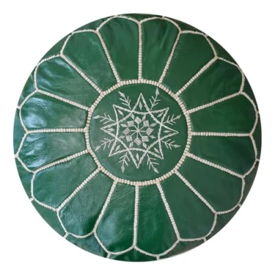 Afbeelding van Poufs&amp;Pillows Groene Olijf Ronde Leren Poef