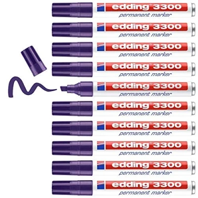 Afbeelding van edding 3300 permanent marker violet 10 stiften beitelpunt 1 5 mm sneldrogende water en wrijfvast voor karton, kunststof, hout, metaal universele