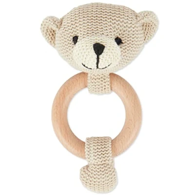 Afbeelding van Bieco Gripling Babyrammelaar, diameter 8 cm, lengte 14 schattige beergehaakte rammelaar met houten ring, babygrijprammelaar voor jongens en meisjes, berengrijper, gehaakt rammelaar,