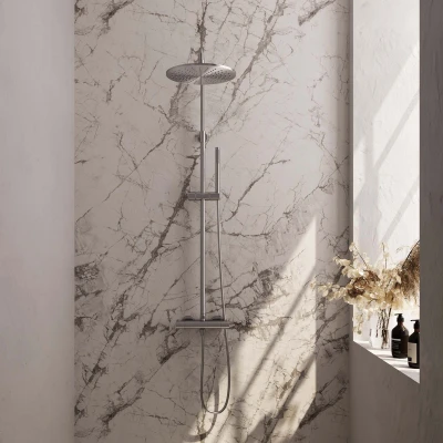 Afbeelding van Brauer Brushed Edition Regendoucheset opbouw hoofddouche 30cm glijstang handdouche staaf 1 stand gladde knoppen PVD geborsteld