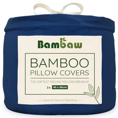 Afbeelding van Bambaw kussenslopen van bamboe, kussenbeschermers superzachte hotelkwaliteit, verkoelend, anti allergisch, set 2 luxe 40 x 80 cm, marineblauw