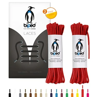 Afbeelding van biped LACES 2 paar ronde katoenen schoenveters ø mm dun scheurvaste kwaliteitsschoenveters voor leren schoenen, laarzen, laarzen en vrijetijdsschoenen made in EU z2900(rood,90 cm)