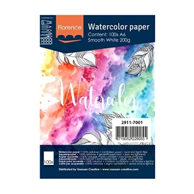 Afbeelding van Vaessen Creative Florence Warmgeperst aquarelpapier, intens wit, 200 g/m², kunstenaarskwaliteit, glad oppervlak, 100 vellen om te schilderen, handletters, kunstprojecten, A6