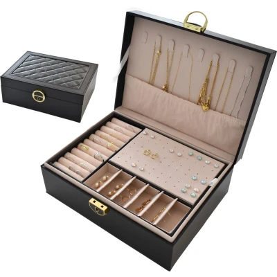 Afbeelding van Sieradendoos met slot zwart CARA DIAMANT COMPACT Galeara design dames Sieradendoosje Sieradenopbergdoos